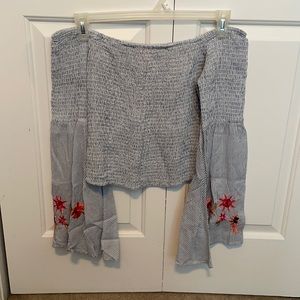 Guess off shoulder blouse with bell bottom sleeves